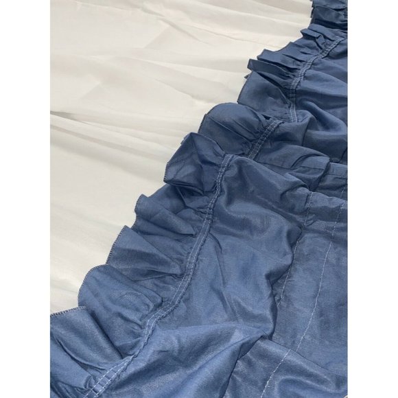 Vintage 60s 70s Blue White Ruffle Window Treatment Curtains Drapes Long Handmade - Picture 5 of 9